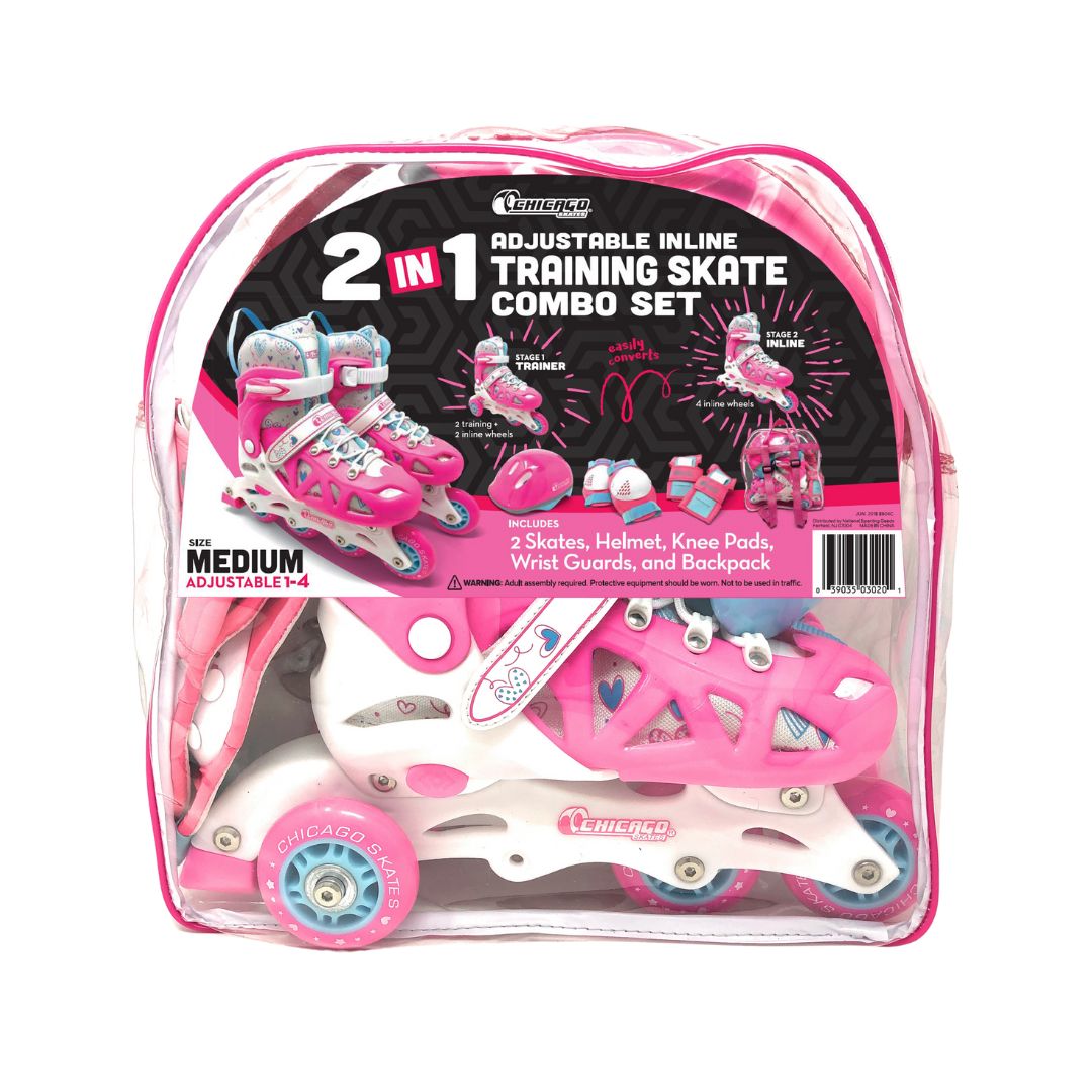 Chicago Skates 2-in-1 Adjustable Inline Training Skate Combo Set - Pink