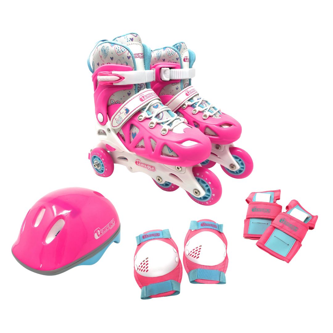 Chicago Skates 2-in-1 Adjustable Inline Training Skate Combo Set - Pink