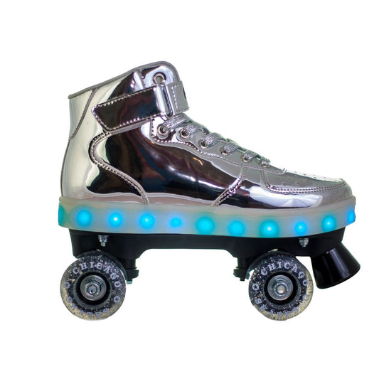 Professional Roller Skates - Chicago Skates Light Up Pulse Skates with Multiple LED Lights - Silver