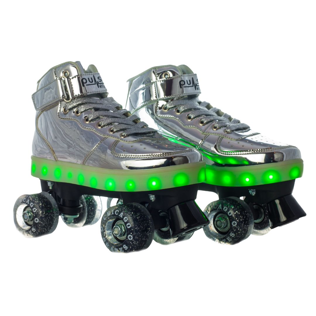 Professional Roller Skates - Chicago Skates Light Up Pulse Skates with Multiple LED Lights - Silver