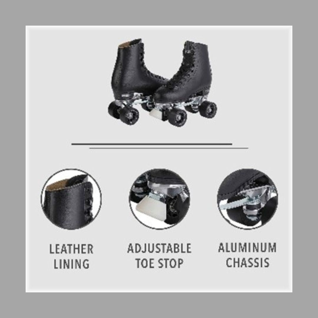 Professional Roller Skates - CHICAGO Skates Men's Premium Leather Lined Indoor/Outdoor Rink Roller Skate - Classic Black Quad Skates