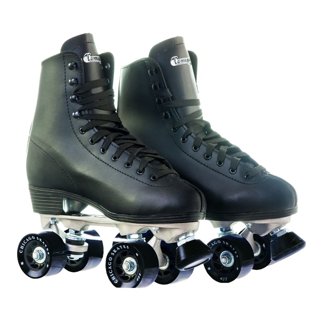 Professional Roller Skates - CHICAGO Skates Men's Premium Leather Lined Rink Roller Skate - Classic Black Quad Skates