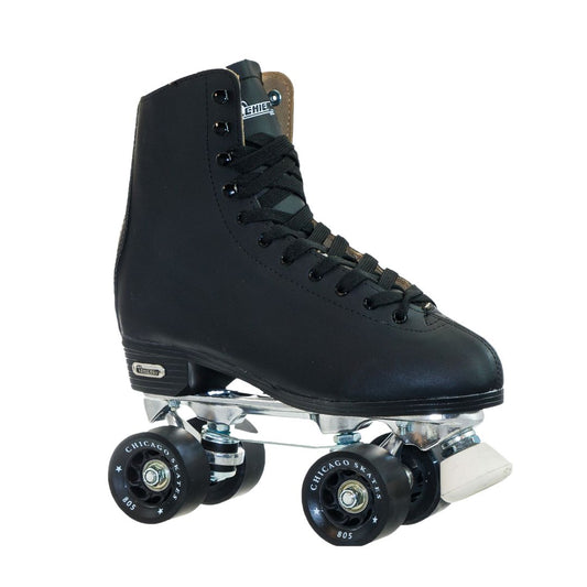 Professional Roller Skates - CHICAGO Skates Men's Premium Leather Lined Rink Roller Skate - Classic Black Quad Skates
