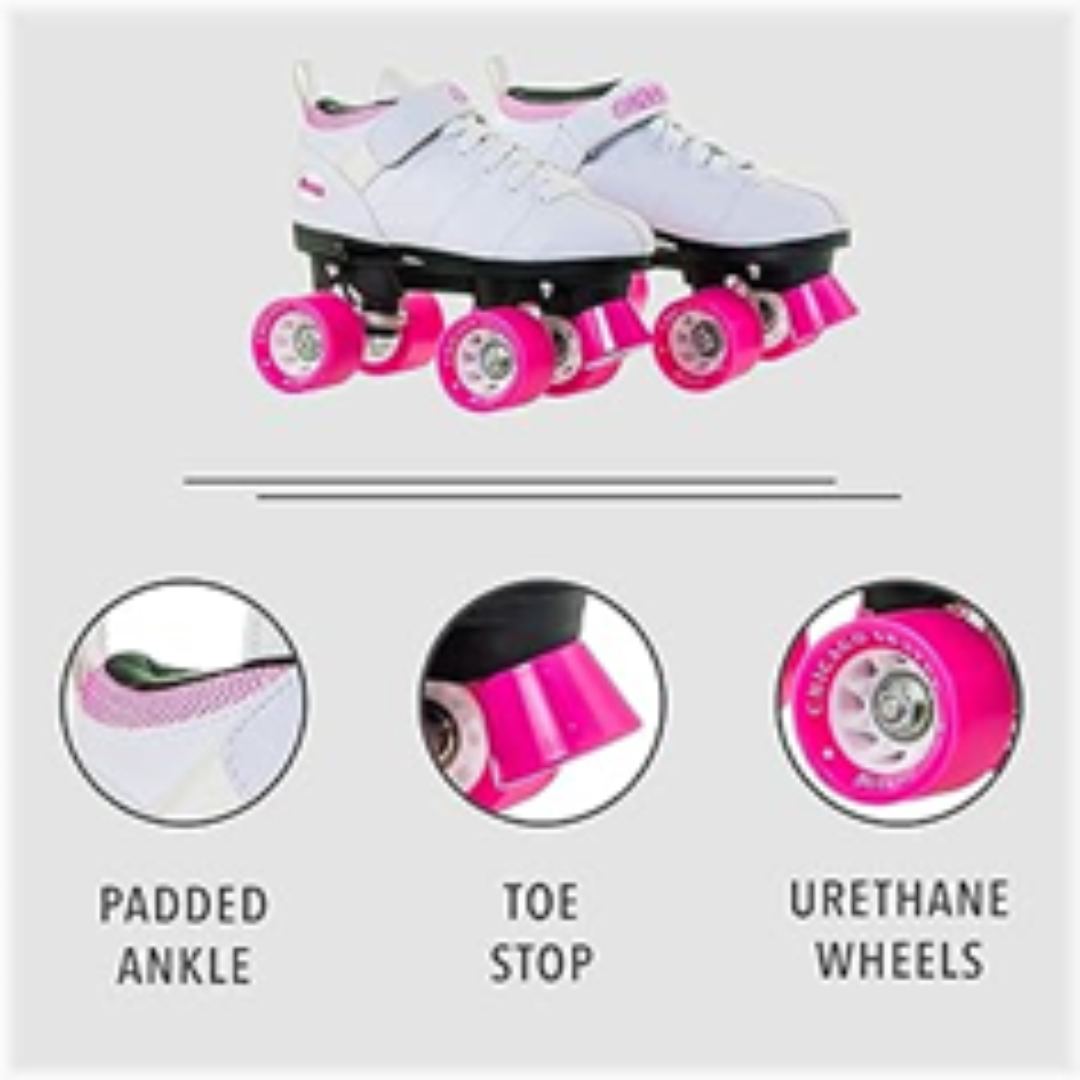 Indoor/Outdoor Roller Skates - Chicago Skates Bullet Quad Ladies Speed Roller Skate - White