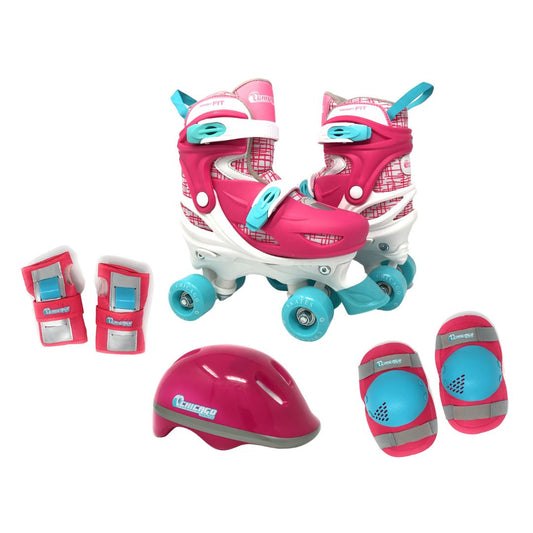 Quad Roller Skates - Chicago Skates Adjustable Quad Roller Skate Combo Set - Pink Blue