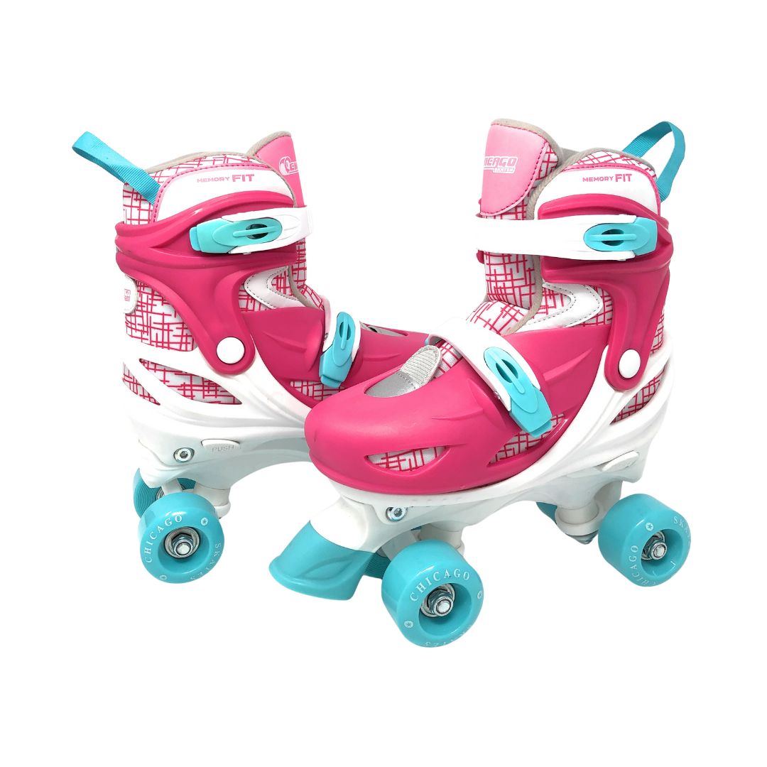 Quad Roller Skates - Chicago Skates Adjustable Quad Roller Skate Combo Set - Pink Blue