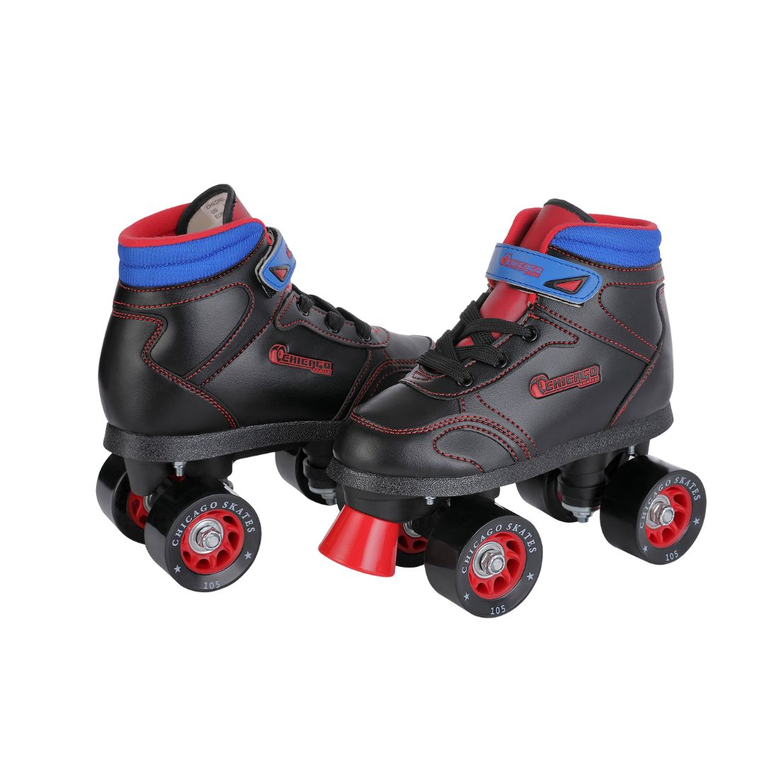 Roller Skates - Indoor/Outdoor Chicago Skates Sidewalk Roller Skate - Black/Red Iconic Quad Skates