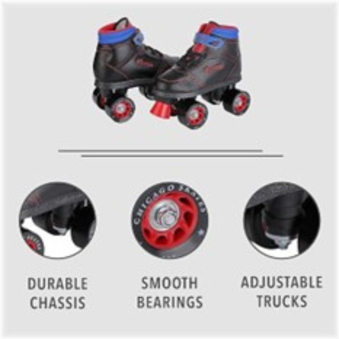 Roller Skates - Indoor/Outdoor Chicago Skates Sidewalk Roller Skate - Black/Red Iconic Quad Skates